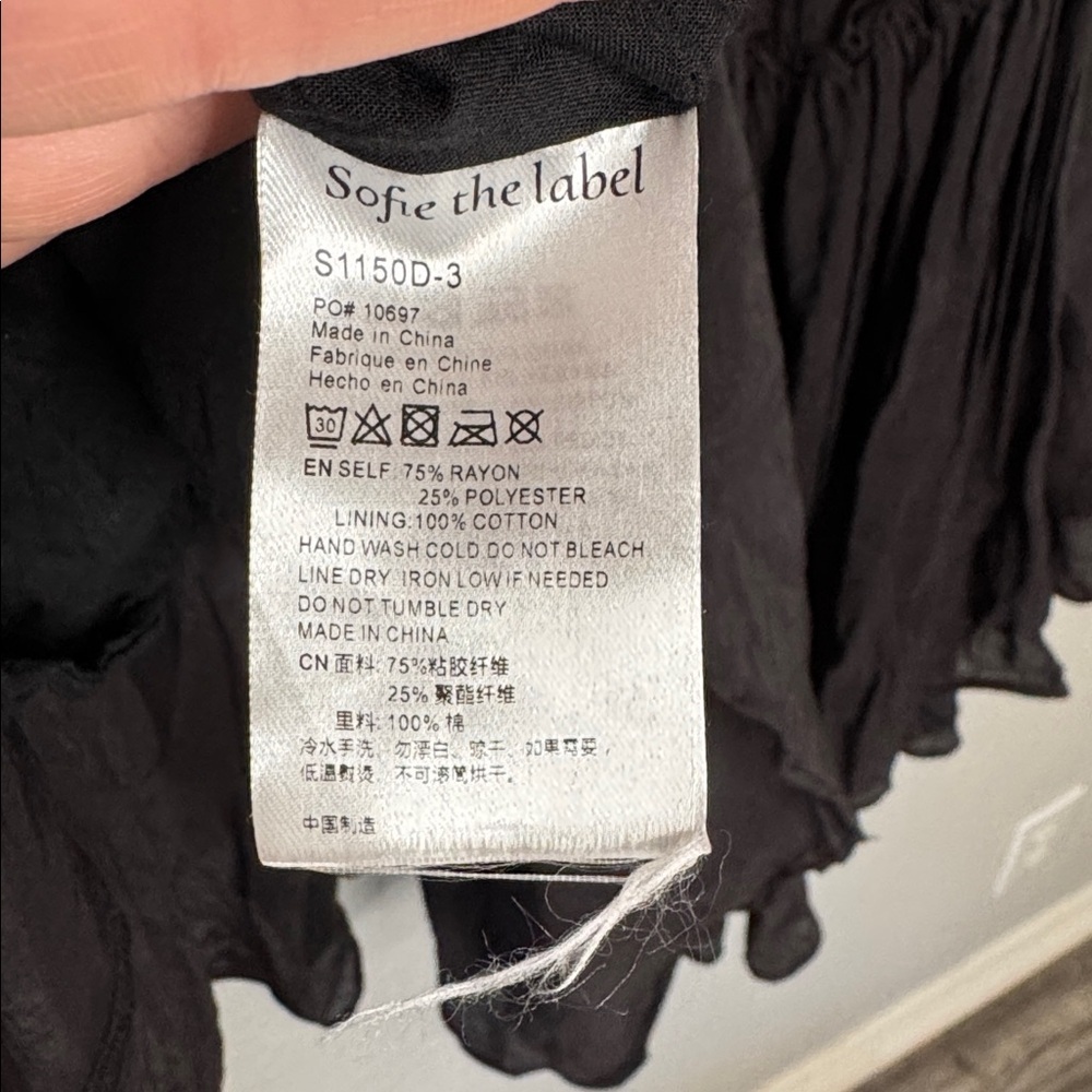 Sofie the Label Izzy Asymmetrical Mini Dress Black Small Puff Sleeve - Picture 6 of 8